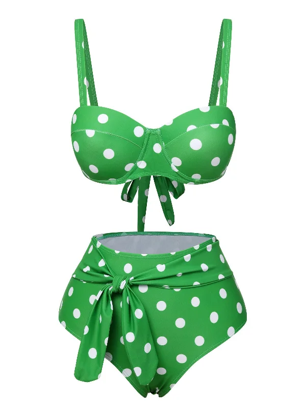 UV - protection bikini for safe sun exposure during beach daysVintage 1950s Polka Dots Strap Swimsuit