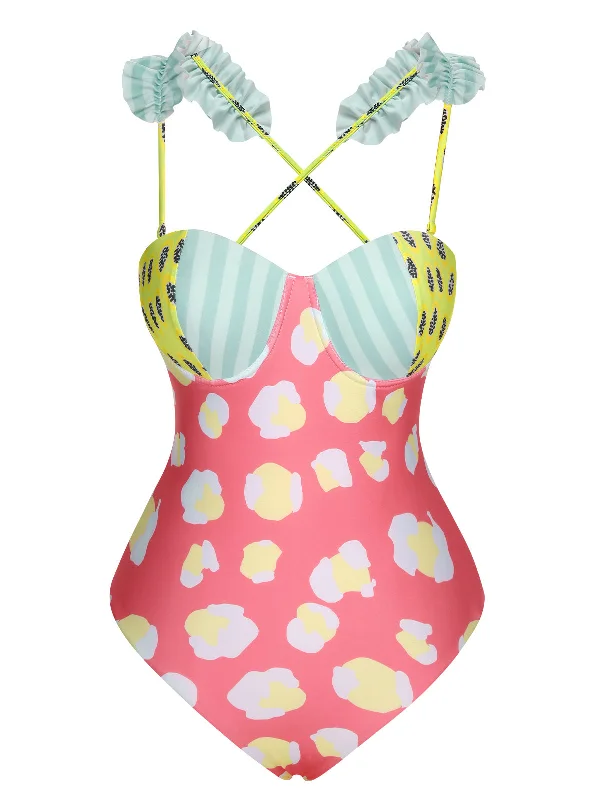 High - waisted bikini for a retro and tummy - flattering lookMulticolor 1950s Cartoon Patchwork Swimsuit