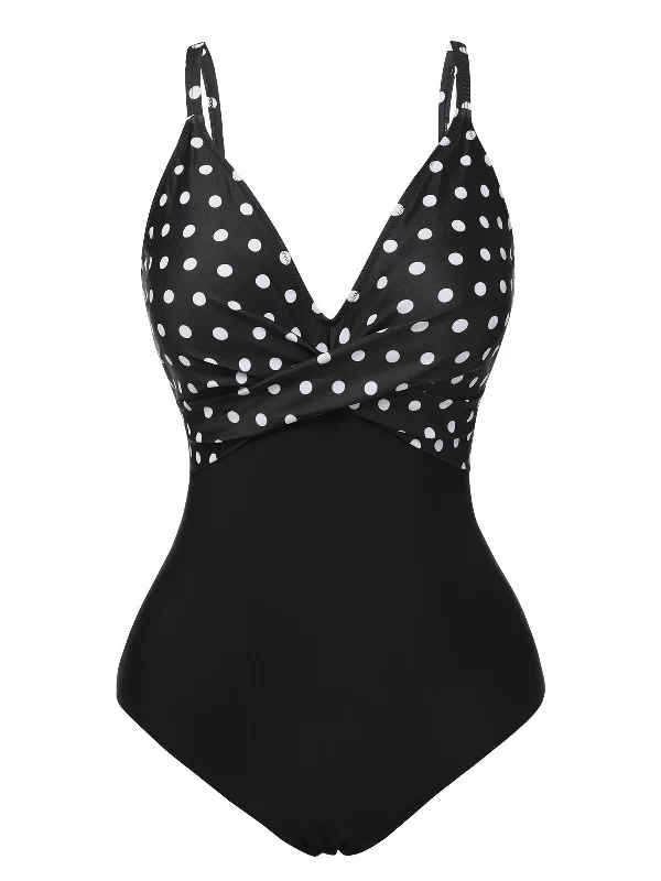 Neon - colored bikini to stand out on the beachBlack 1930s Polka Dots One-Piece Swimsuit