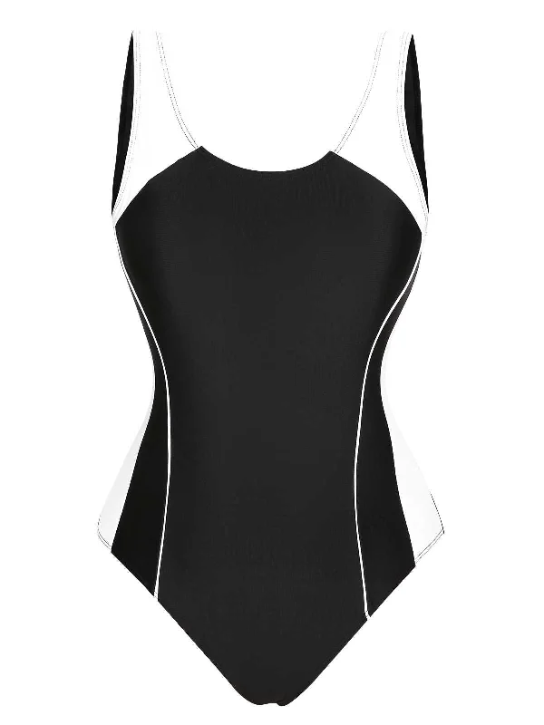 Long - line bikini top for added support and a fashionable lookBlack 1940s Contrast One-Piece Swimsuit