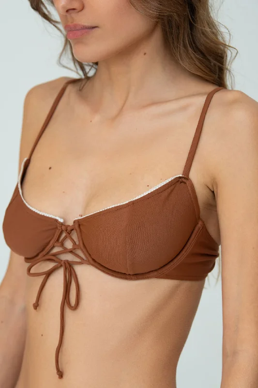 Metallic - finish bikini for a glamorous and eye - catching poolside lookALICE TOP (BROWN)