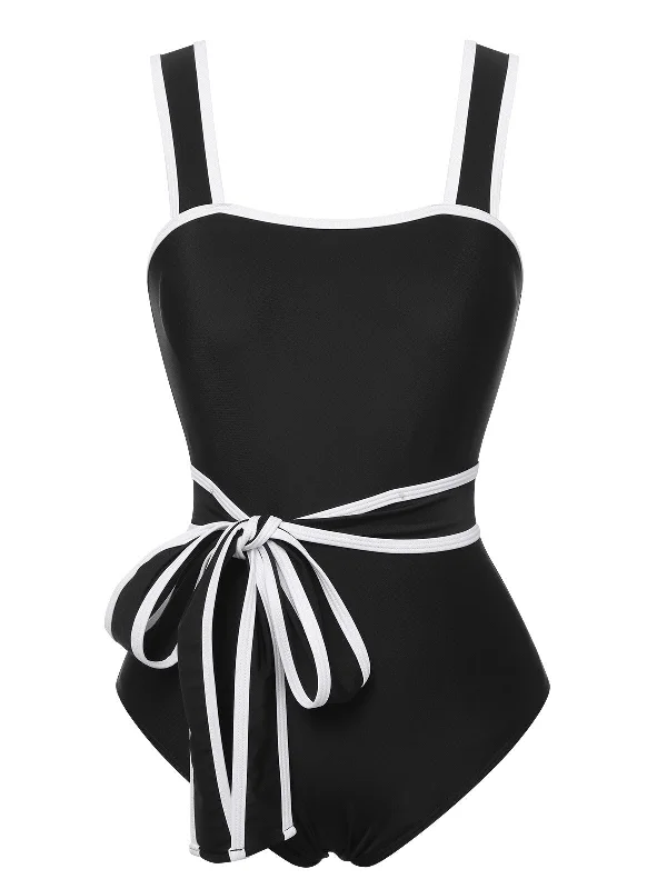 Ruched bikini with fabric gathers for a slimming effectBlack & White 1950s Wide Strap One-Piece Swimsuit