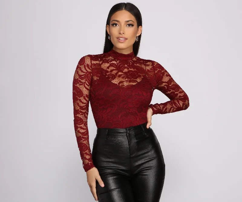 Thermal Women Long Sleeve Top for Extra Warmth in WinterGlam It Up Lace Lattice Back Bodysuit