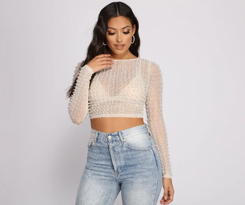 Cable - Knit Women Long Sleeve Top with a Cozy TextureLuxe Girly Embroidered Crop Top