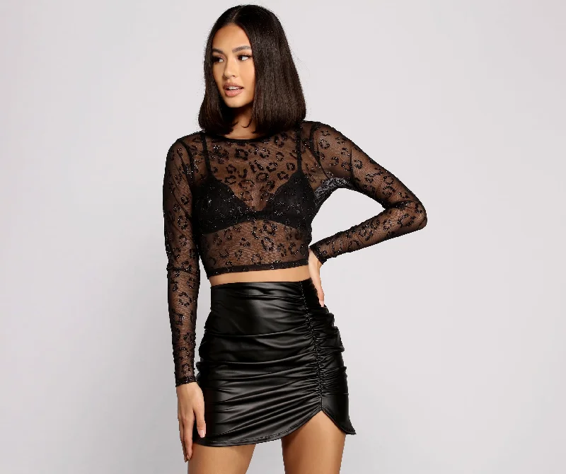 Wrap - Style Women Long Sleeve Top for a Versatile FitGet Spotted Glitter Mesh Crop Top