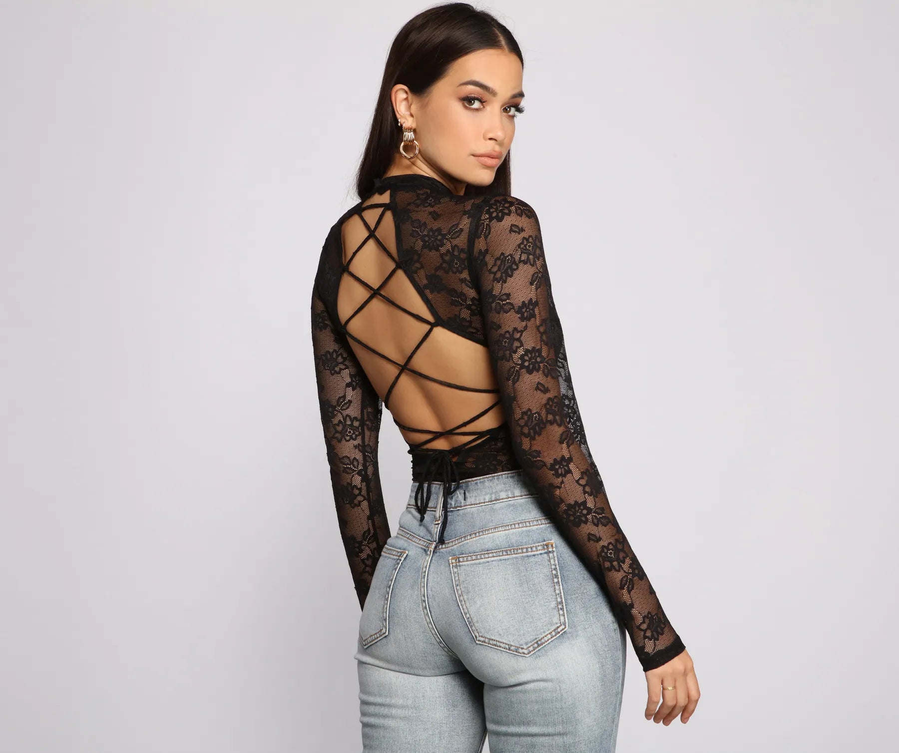 Wrap - Style Women Long Sleeve Top for a Versatile FitLiving For Lace Strappy Back Bodysuit