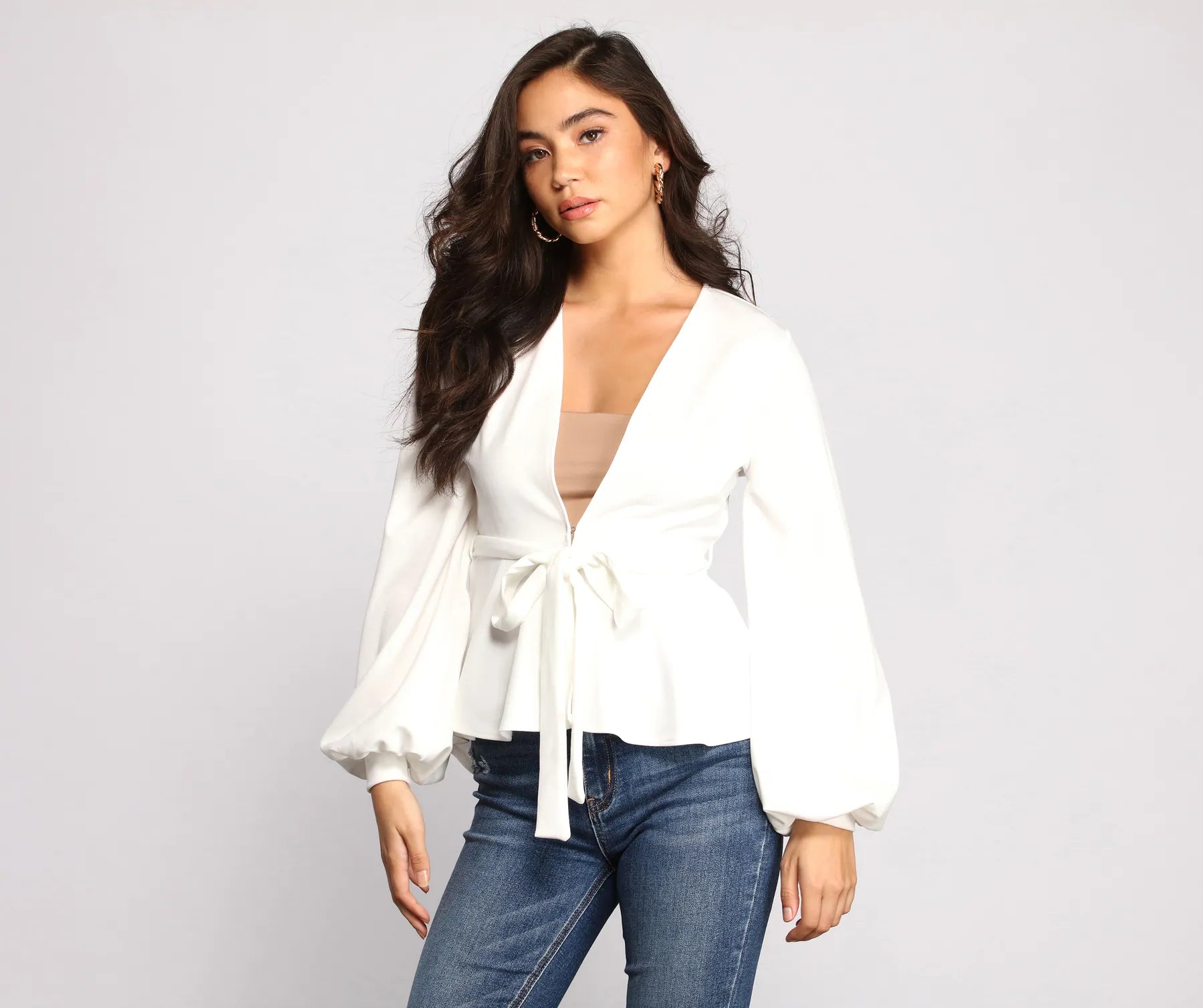 Pocket - Equipped Women Long Sleeve Top for Added FunctionalityPretty And Poised Peplum Belted Top