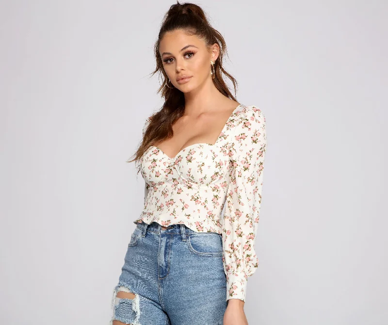 Button - Down Women Long Sleeve Top for a Classic StyleSweet And Flirty Floral Puff Sleeve Blouse