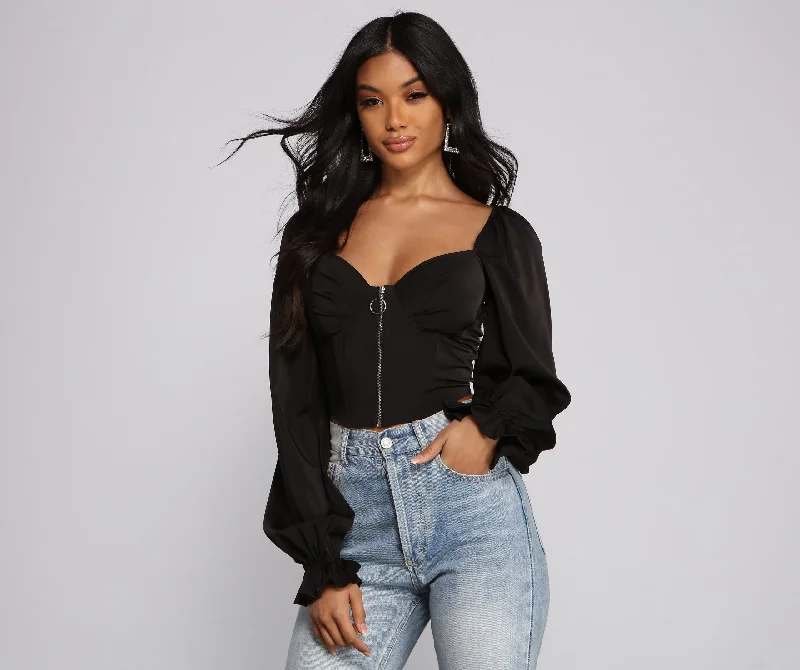 Puffer - Sleeve Women Long Sleeve Top for a Fashion - Forward LookSultry Stunner Corset Crop Top