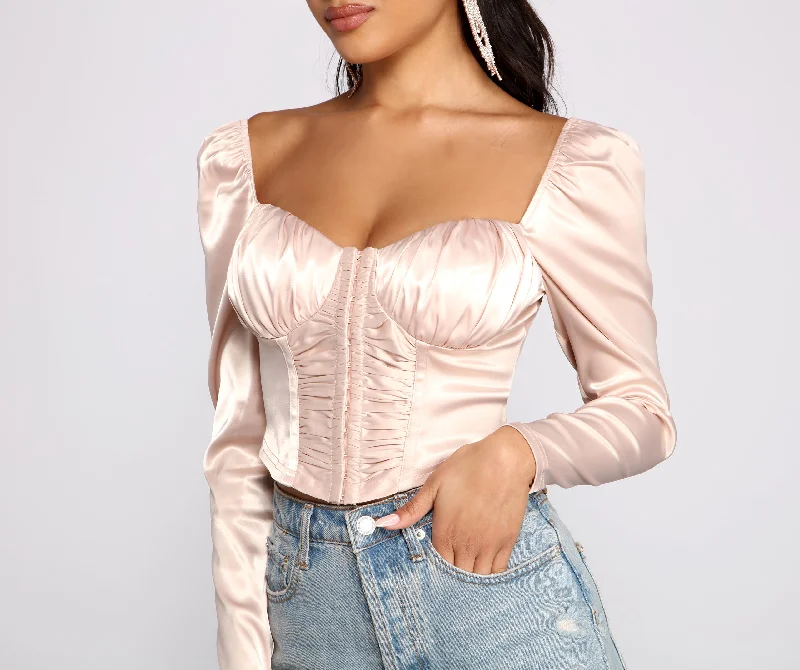 Puffer - Sleeve Women Long Sleeve Top for a Fashion - Forward LookSassy Satin Cropped Corset Top