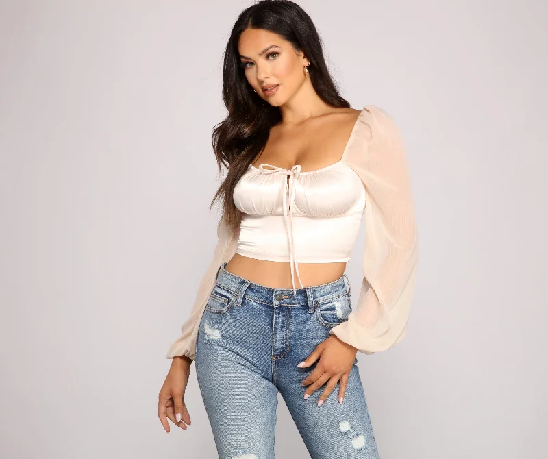 Wrap - Style Women Long Sleeve Top for a Versatile FitStylish Sweetheart Satin Crop Top