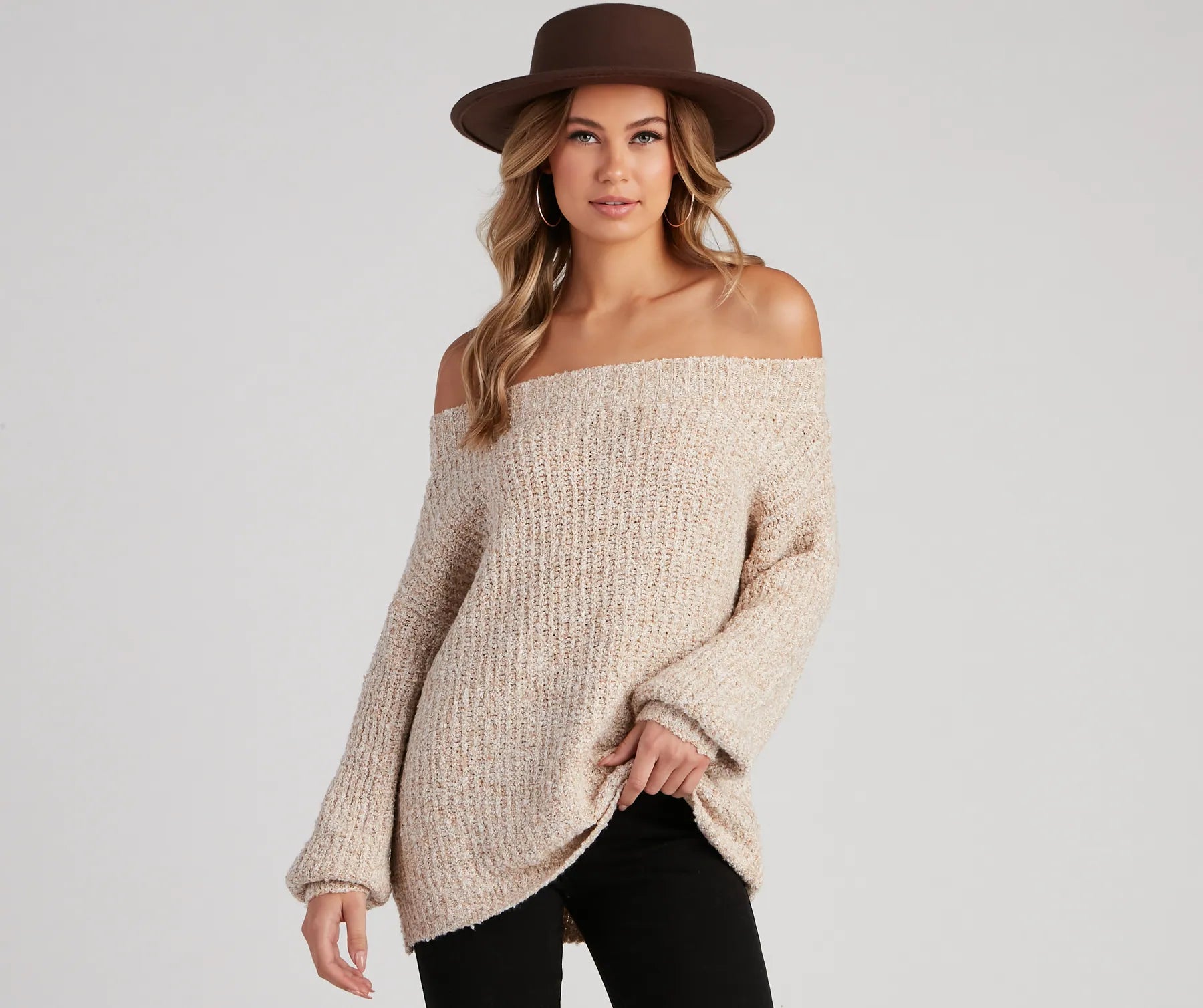 Wrap - Style Women Long Sleeve Top for a Versatile FitSo Cozy Off-The-Shoulder Sweater