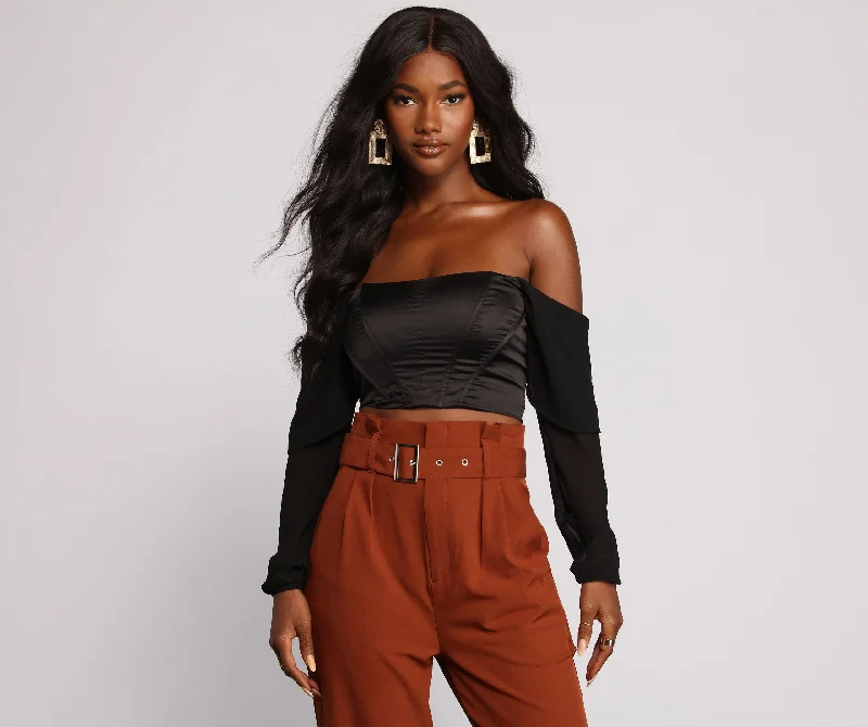 Striped Women Long Sleeve Top in a Timeless PatternSultry Satin Cropped Corset Top