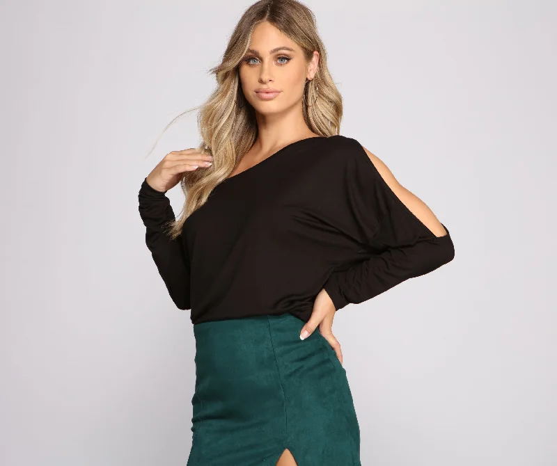 Wrap - Style Women Long Sleeve Top for a Versatile FitCasual Cold Shoulder Knit Top