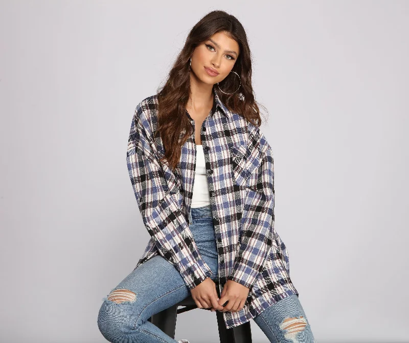 Wrap - Style Women Long Sleeve Top for a Versatile FitPreppy Chic Plaid Shacket