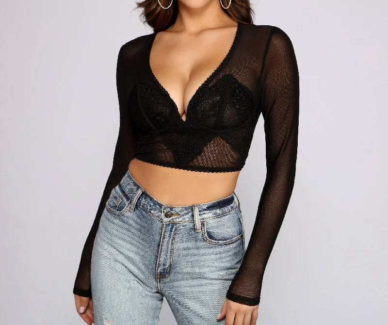 Mock Neck Women Long Sleeve Top for a Modern AestheticSimply Stunning Sheer Mesh Crop Top