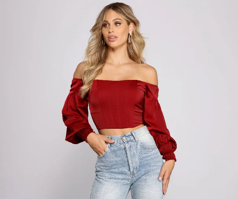 Ribbed Women Long Sleeve Top with a Textured AppealChic Off The Shoulder Corset Top