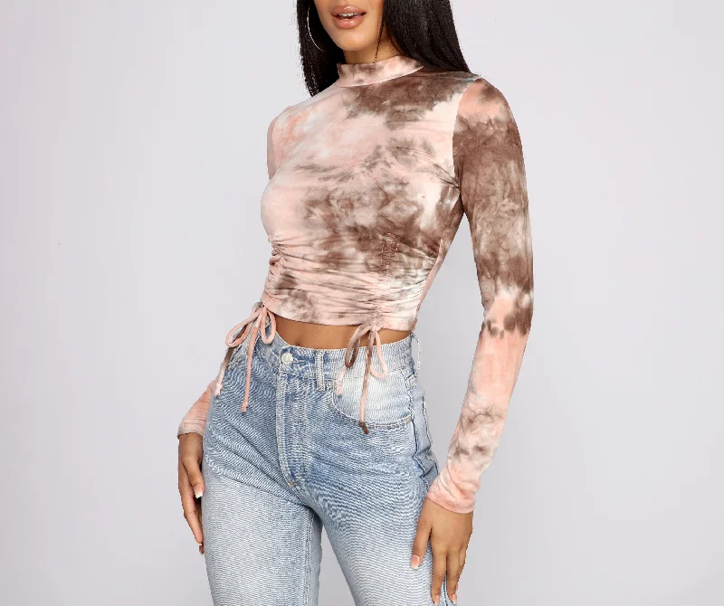 Turtleneck Women Long Sleeve Top for Cold Winter DaysSo Retro Ruched Tie Dye Crop Top