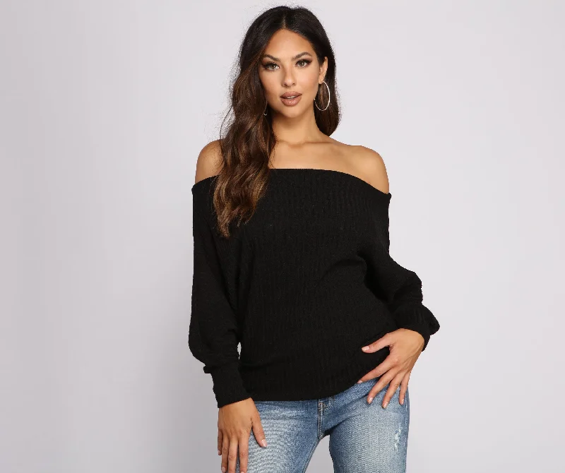 Button - Down Women Long Sleeve Top for a Classic StyleRibbed Knit Off The Shoulder Tunic