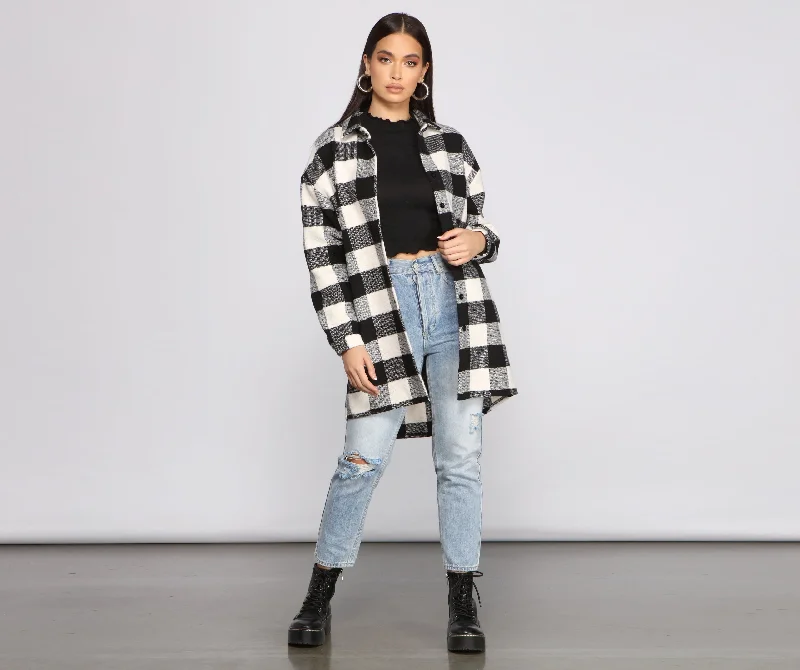 Ruffled Cuff Women Long Sleeve Top with a Feminine TouchBet On It Oversized Plaid Shacket