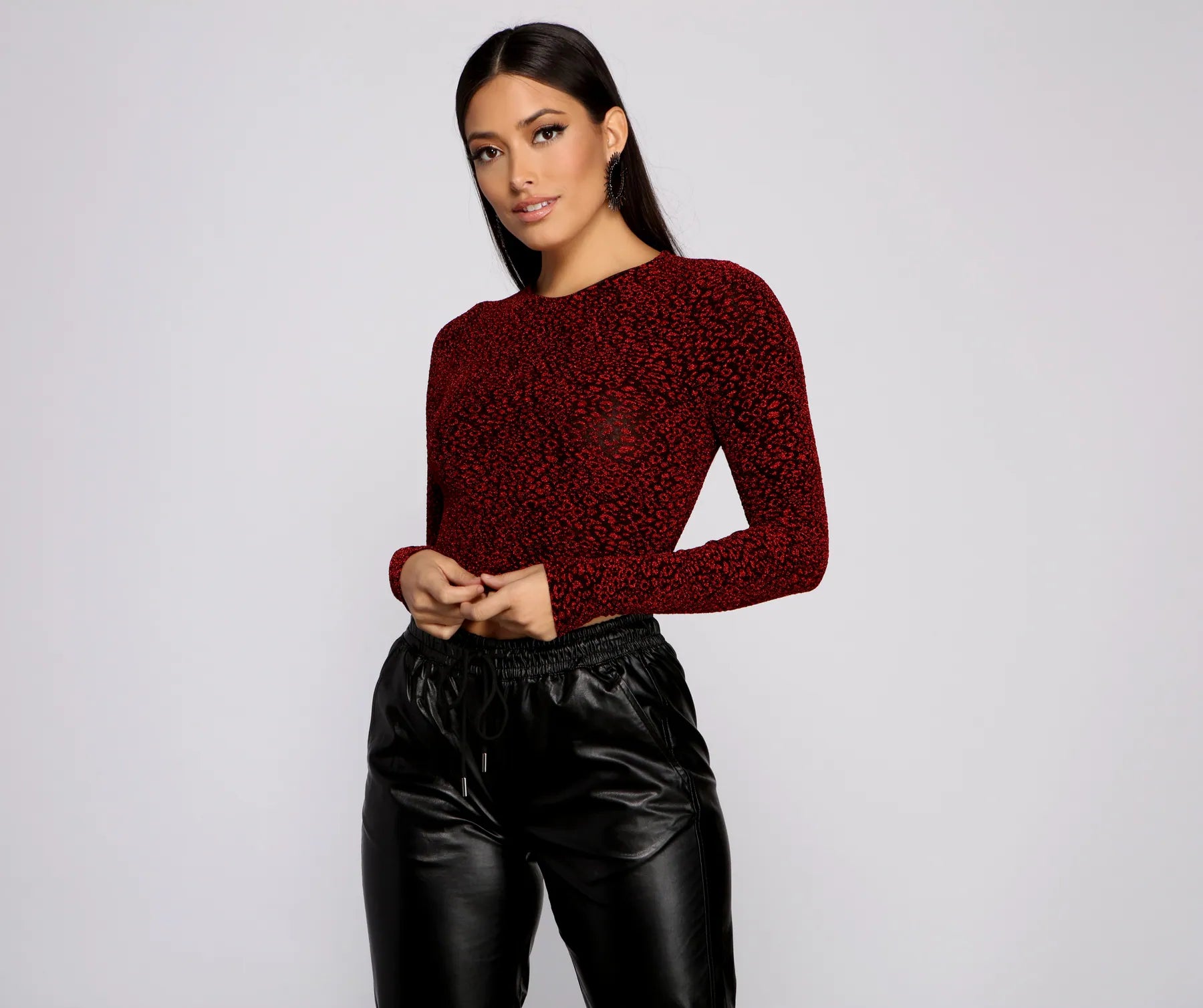 Organic Cotton Women Long Sleeve Top for Eco - Friendly ComfortSo Chic Crew Neck Lurex Crop Top