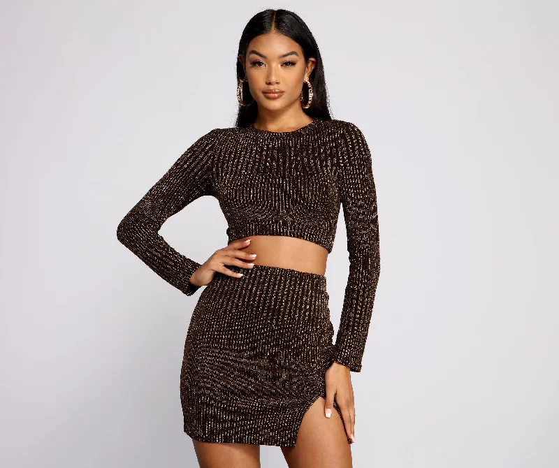 Striped Women Long Sleeve Top in a Timeless PatternGlow Up Glitter Crop Top