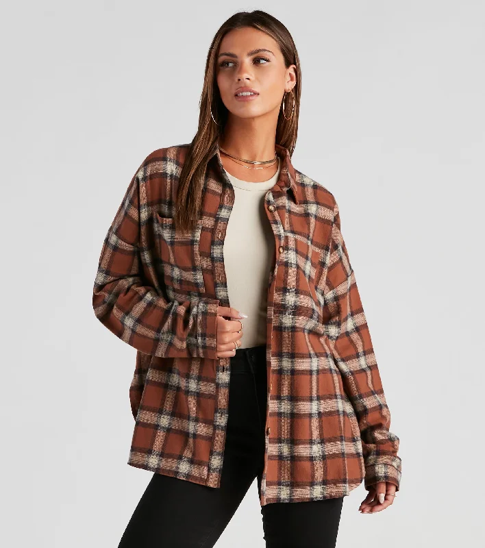 Pocket - Equipped Women Long Sleeve Top for Added FunctionalityButton Up In Fab Flannel Top