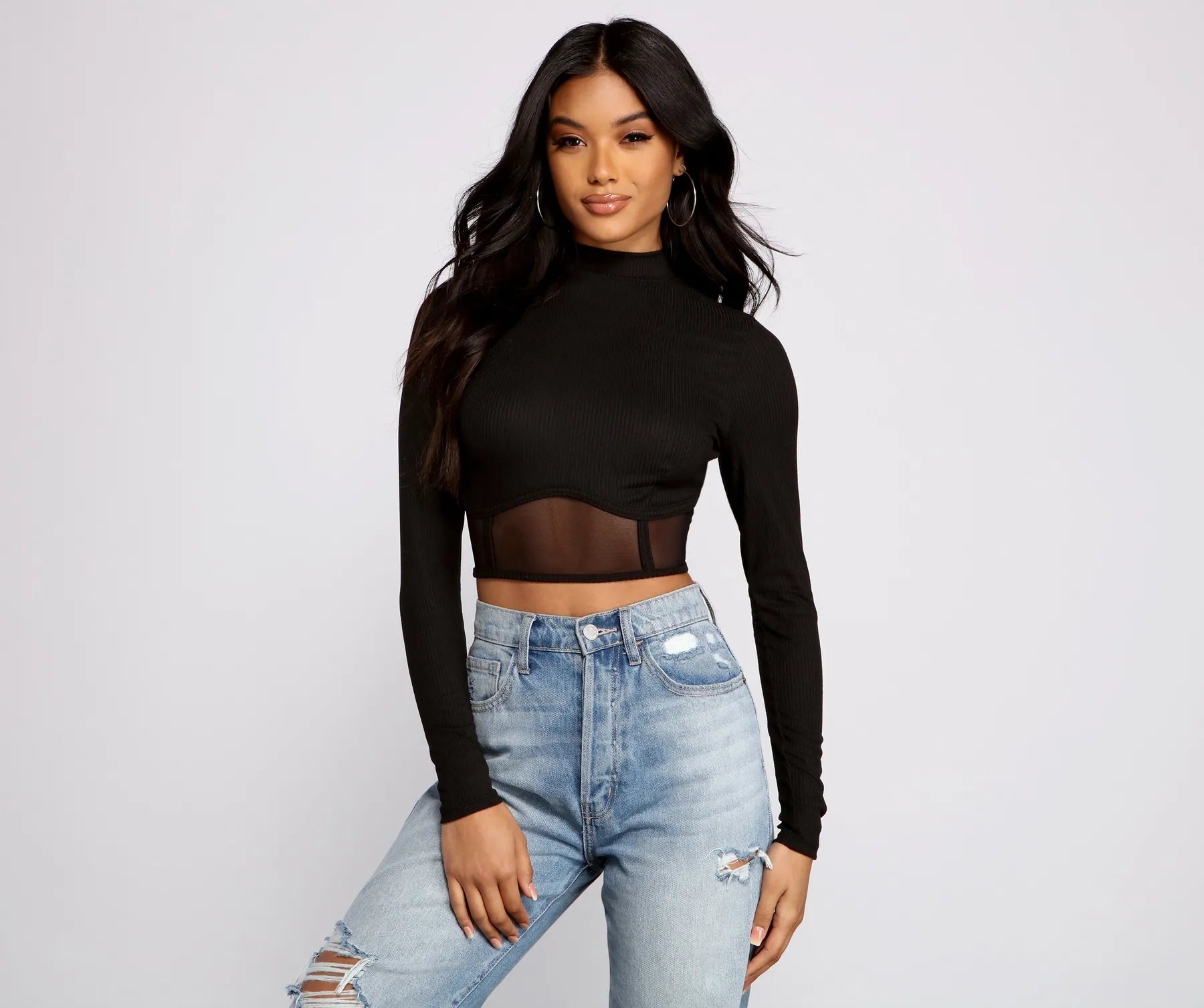 Organic Cotton Women Long Sleeve Top for Eco - Friendly ComfortMesmerize In Mesh Crop Top