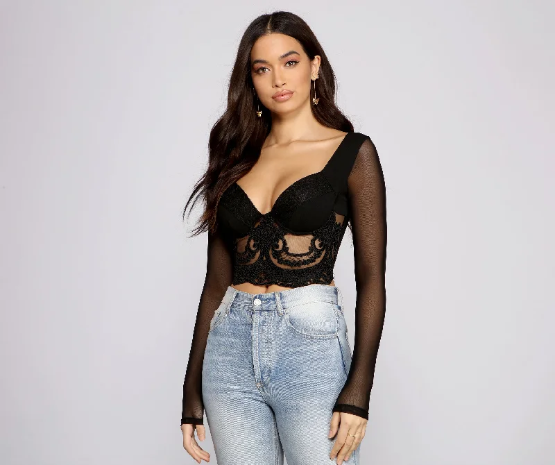 Wrap - Style Women Long Sleeve Top for a Versatile FitSuch A Beauty Lace Detail Cropped Bustier