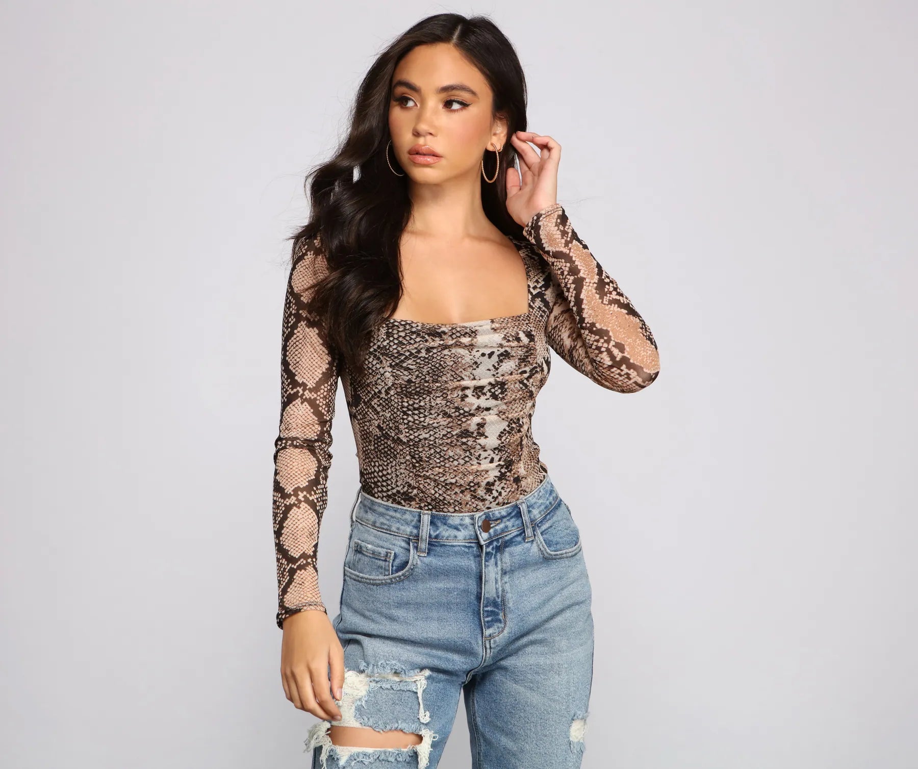 Pocket - Equipped Women Long Sleeve Top for Added FunctionalityTrendy Stunner Snake Print Bodysuit