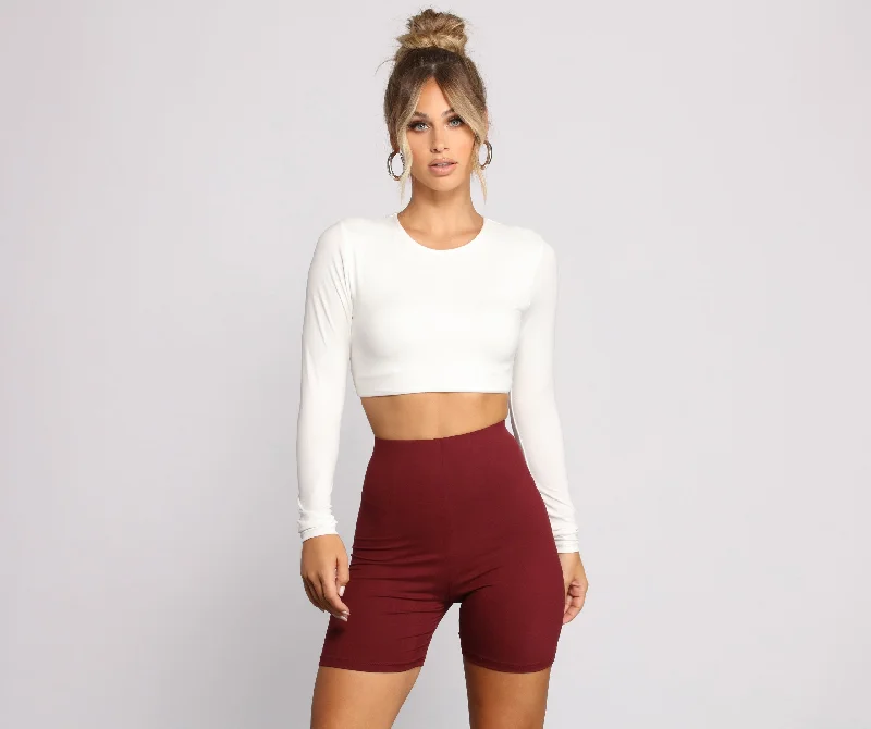 Ribbed Women Long Sleeve Top with a Textured AppealHype It Up Crop Top