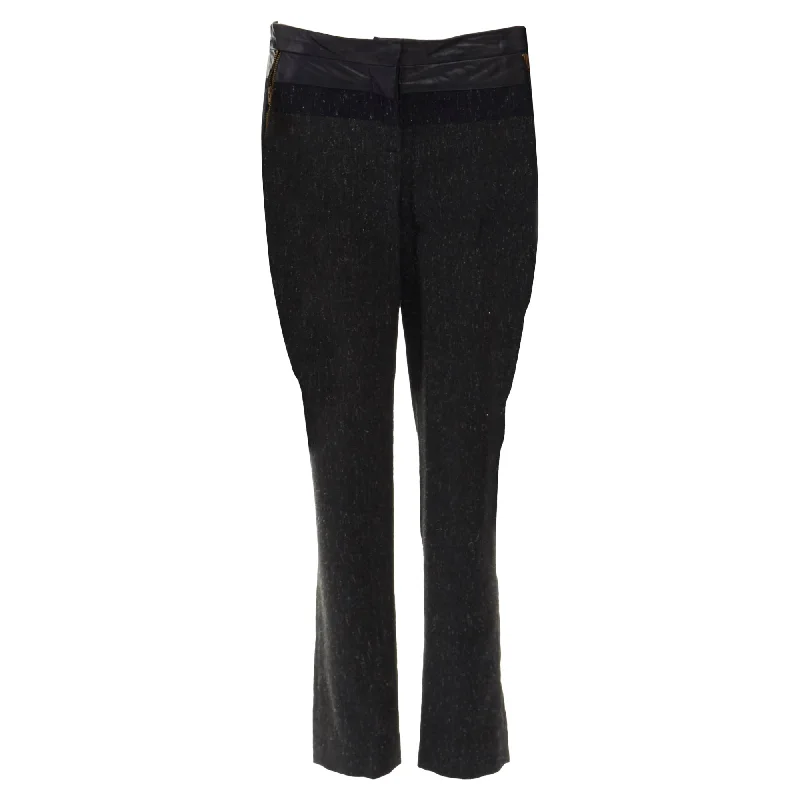 Alc Leather Waist Navy Grey Wool Tweed Colorblocked Slim Fit Pants