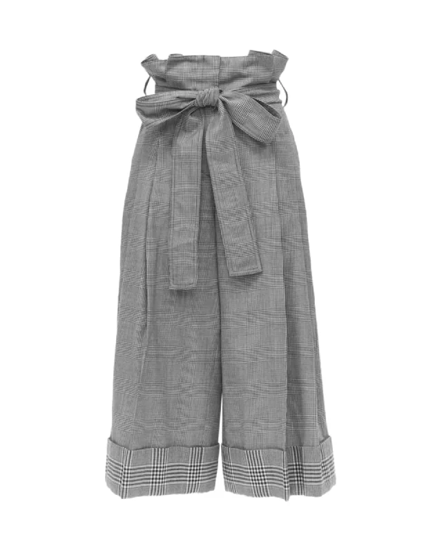 Alexander Mcqueen Grey Checked Wool Paperbag Waist Cuffed Pants It40 S