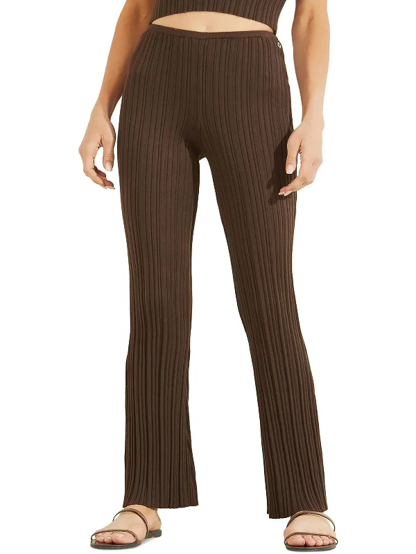 Carmella Womens Ribbed Knit High-Waist Pants