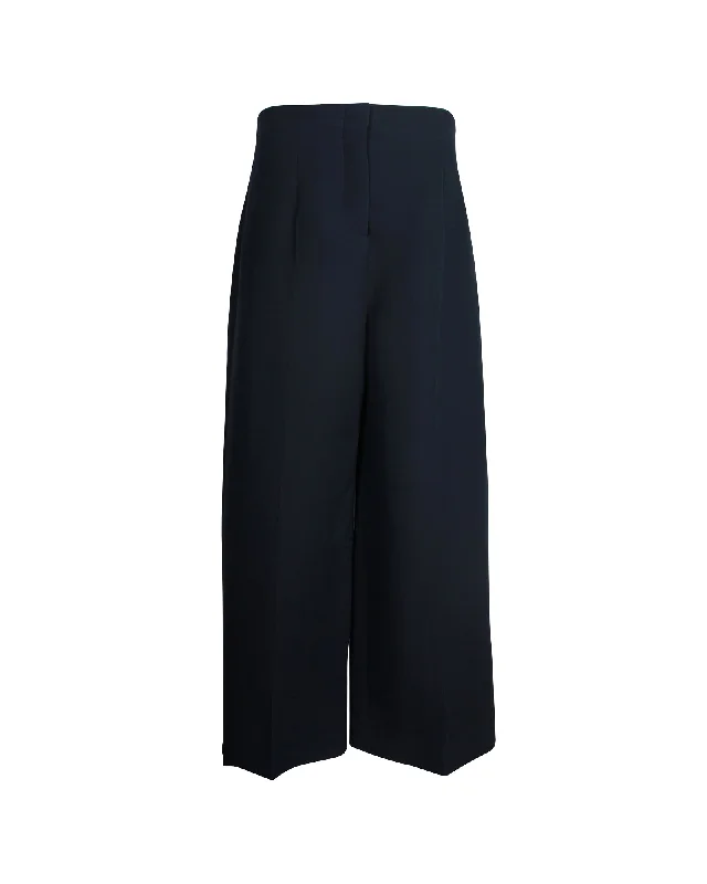 Christian Dior Wide Leg Trousers in Navy Blue Wool