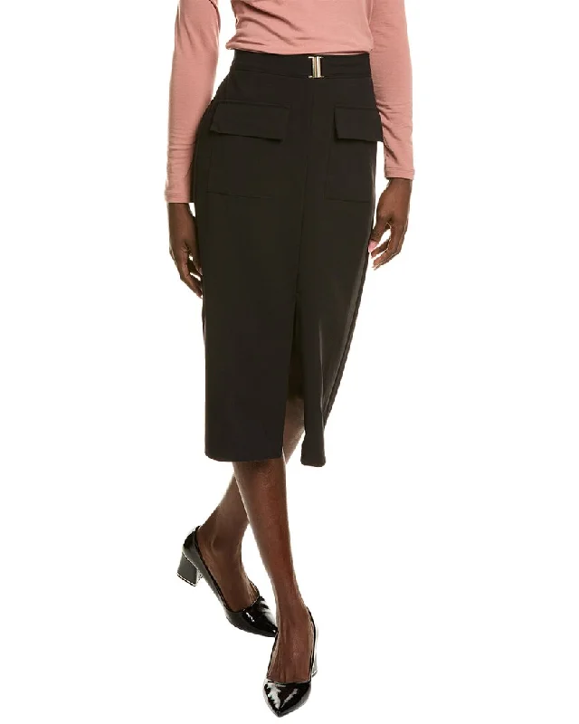 Ellen Tracy Pleated Flared Satin Maxi Skirt