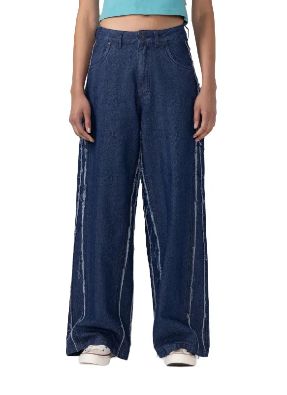 Herringbone Wide Leg Pant In Blue