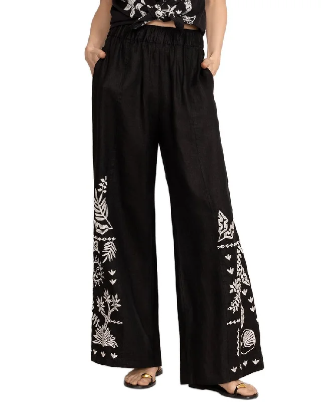 Johnny Was Luciana Wide Leg Seamed Linen Pant