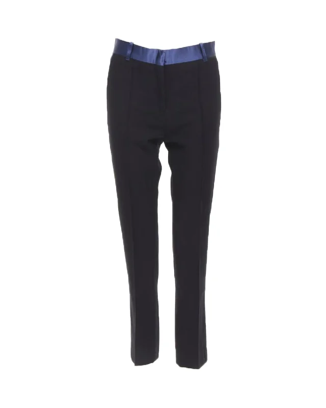 Old Celine Phoebe Philo Blue Silk Trimmed Black Wool Pleated Trousers Fr34 Xs