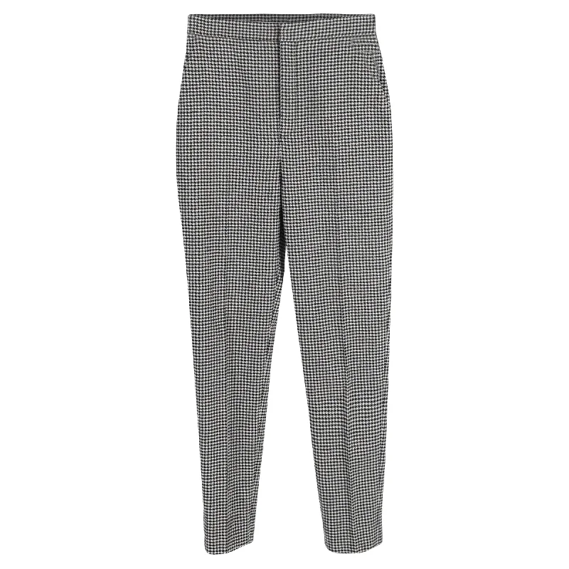 Saint Laurent Houndstooth High-Rise Straight-Leg Trousers in Black Wool