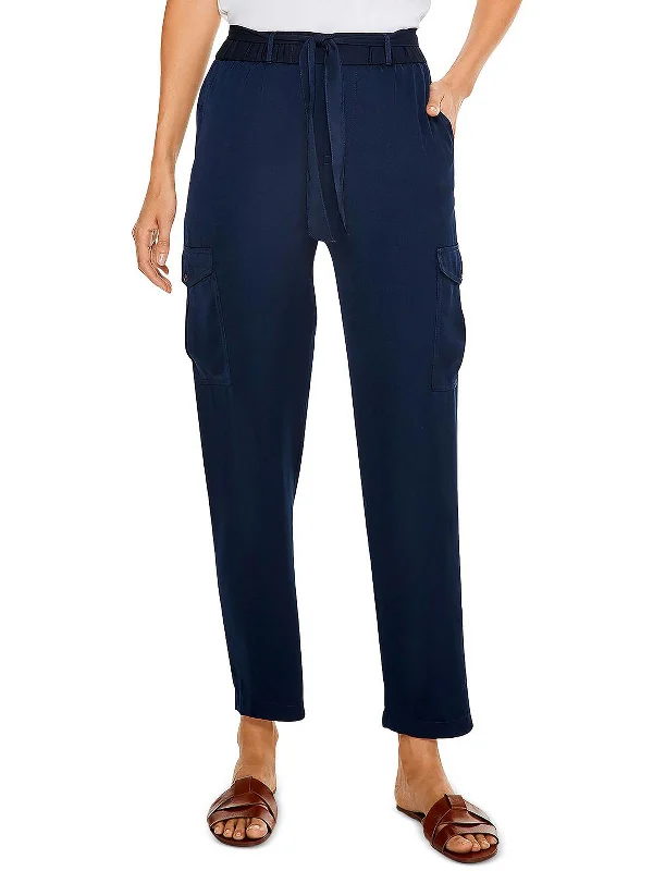 Womens Belted Relaxed Straight Leg Pants