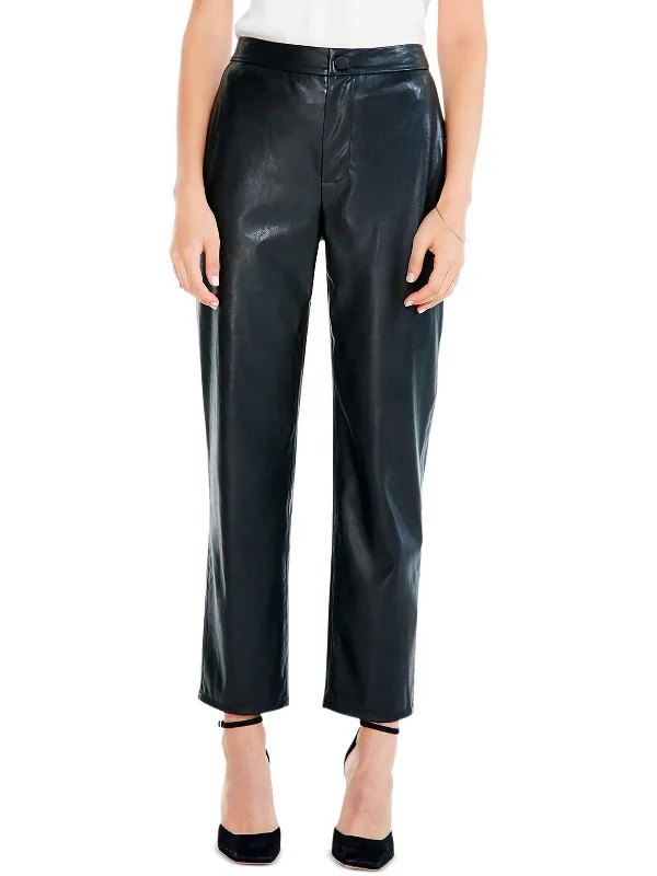 Womens Faux Leather High Rise Straight Leg Pants