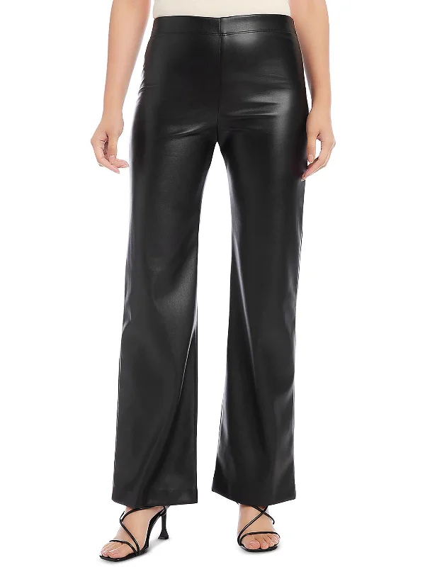 Womens Faux Leather Pull On Wide Leg Pants