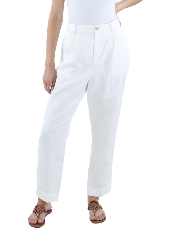 Womens Linen Blend Linen Ankle Pants