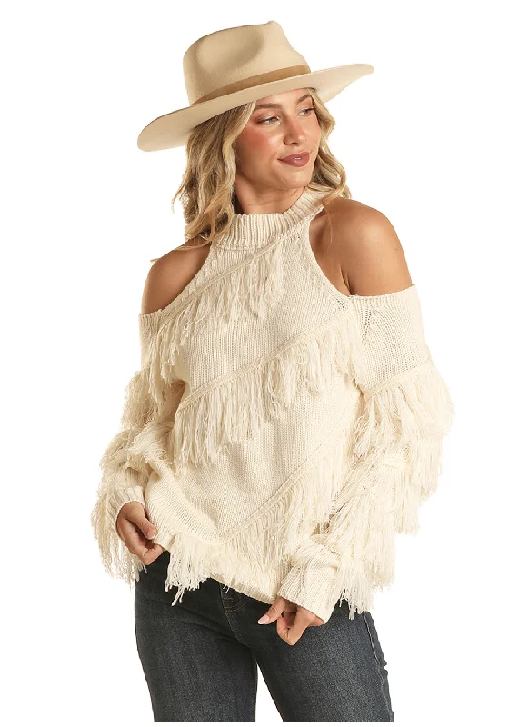 Color - Blocked Women Sweater for a Bold Fashion StatementColor - Blocked Women Sweater for a Bold Fashion StatementWomen's Rock & Roll Cowgirl Cold Shoulder Sweater #BW32T02043