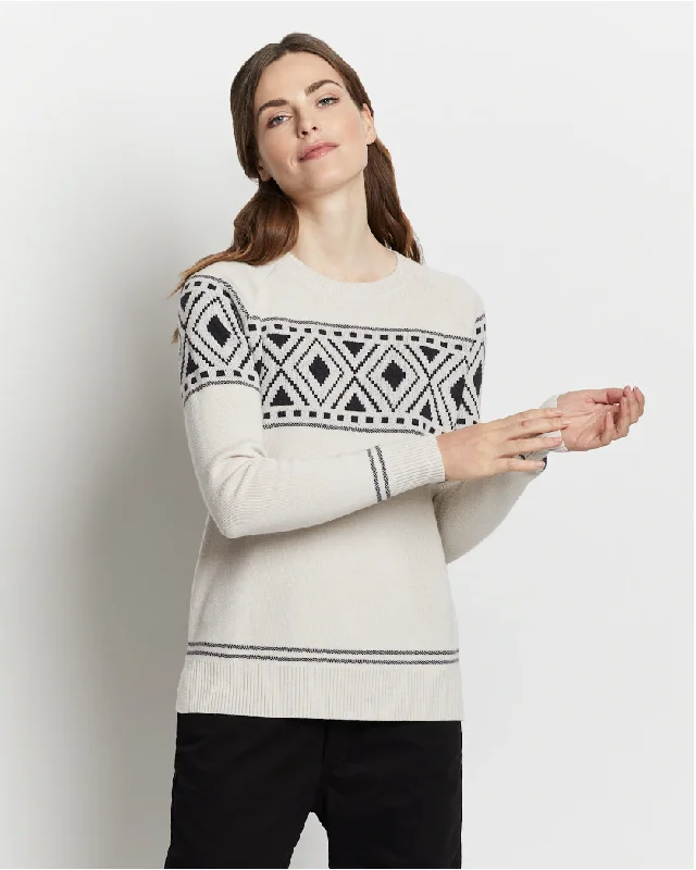 Lightweight Women Sweater for Spring and FallLightweight Women Sweater for Spring and FallGraphic Merino CrewneckSweater<br>Ivory/Charcoal