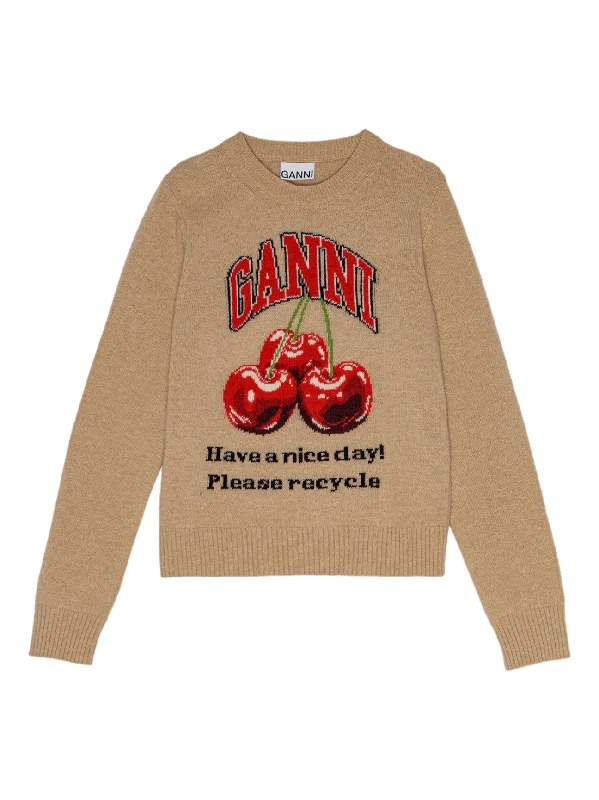 Floral Print Women Sweater for a Feminine AppealFloral Print Women Sweater for a Feminine AppealGanni Graphic Wool Mix Cherry Crewneck