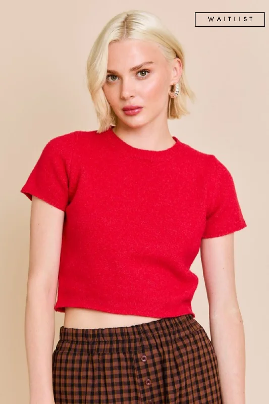 Striped Women Sweater with a Timeless PatternStriped Women Sweater with a Timeless PatternWaitlist 11/4 ♥ Maryann Short Sleeve Cropped Sweater Top Red