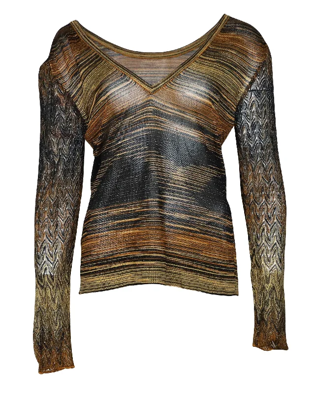 Turtleneck Women Sweater for a Classic and Elegant StyleTurtleneck Women Sweater for a Classic and Elegant StyleMissoni V Neck Metallic Sweater in Brown Rayon