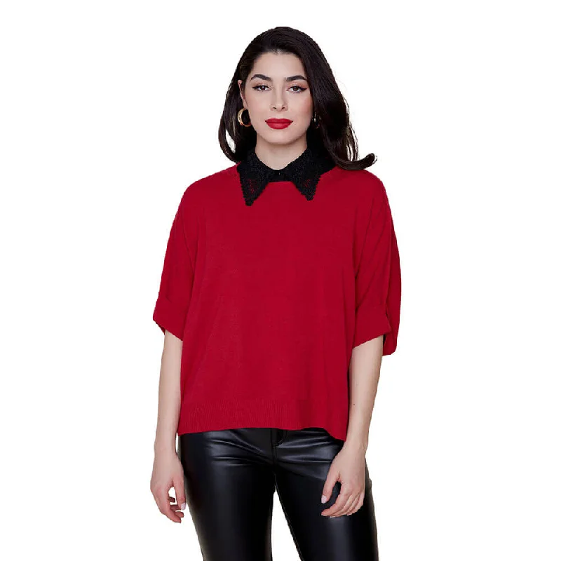 Cropped Women Sweater to Pair with High - Waisted BottomsCropped Women Sweater to Pair with High - Waisted BottomsRenuar Knit Sweater - Berry